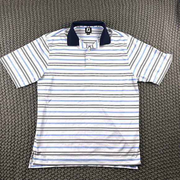 Footjoy Mens Polo Size Large (Lot Of 2) White & Blue Striped, Embroidered sleeve - Picture 5 of 16